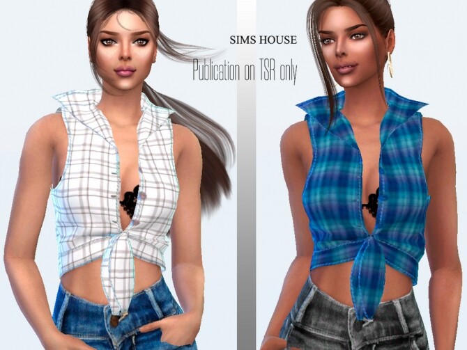 Sims 4 Womens waistcoat in a cage with ties by Sims House at TSR