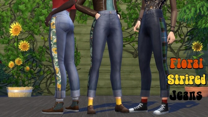Sims 4 Floral Striped Jeans by SimSlayer421 at Mod The Sims