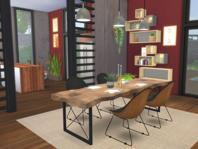 Sims 4 Modern Home with Boho Rustic Interior by A.lenna at TSR
