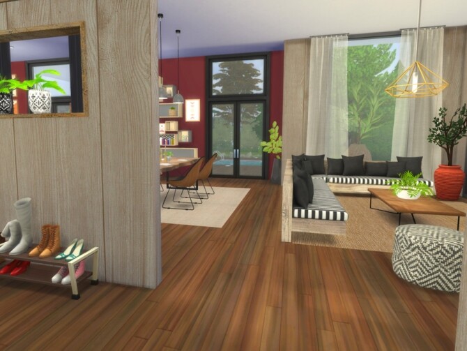 Sims 4 Modern Home with Boho Rustic Interior by A.lenna at TSR