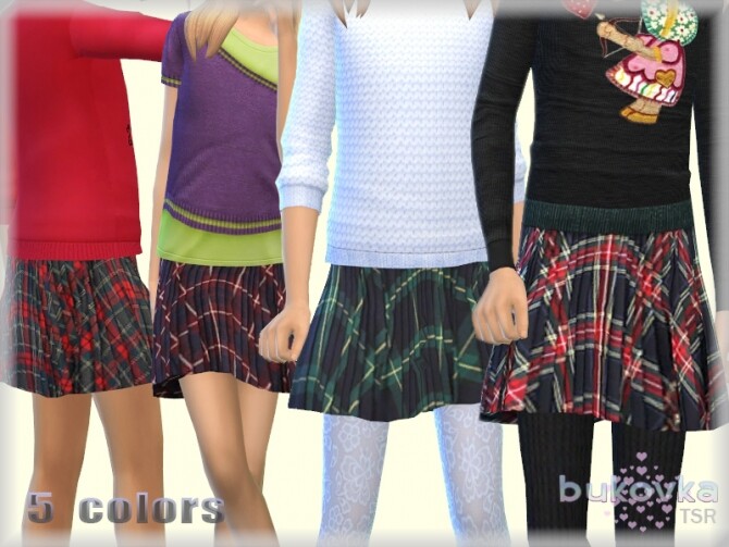 Sims 4 Pleated plaid skirt for girls by bukovka at TSR