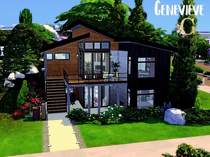 Sims 4 Genevieve modern house in woods by GenkaiHaretsu at TSR