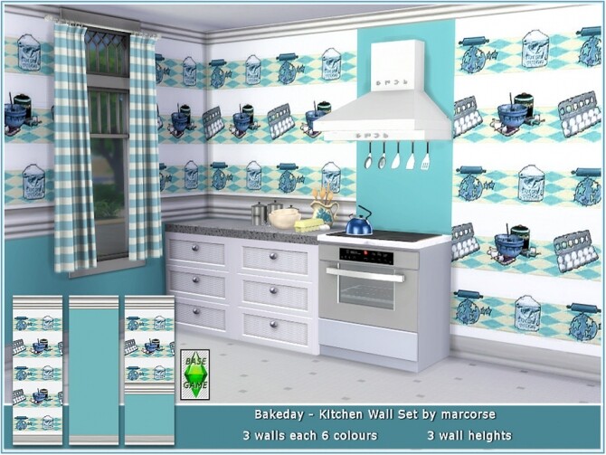 Sims 4 Bakeday kitchen wall set by marcorse at TSR