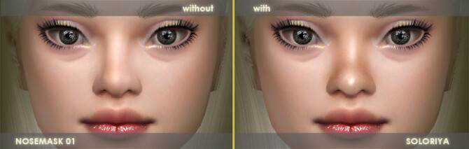 Sims 4 Eyebags 01 & 02, nosemask 01, eyebrows 04, mouth corner 03 at Soloriya