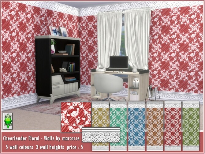 Sims 4 Cheerleader Floral Walls by marcorse at TSR
