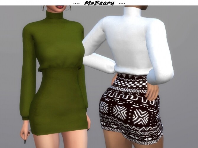 Sims 4 Woven Turtleneck Dress by MsBeary at TSR