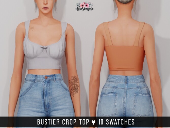 Sims 4 Bustier Crop Top & Knit Sweater at Elliesimple