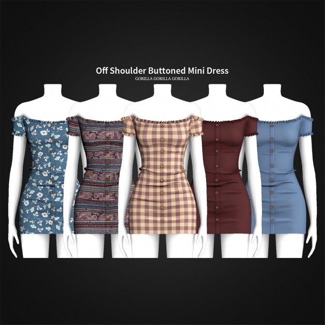 Sims 4 Off Shoulder Buttoned Mini Dress at Gorilla