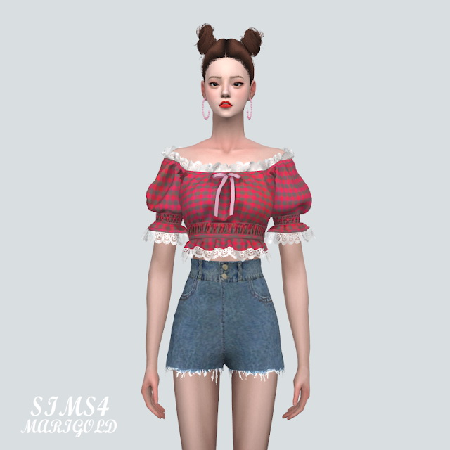 Sims 4 Lace Ribbon Off Shoulder Blouse V2 at Marigold