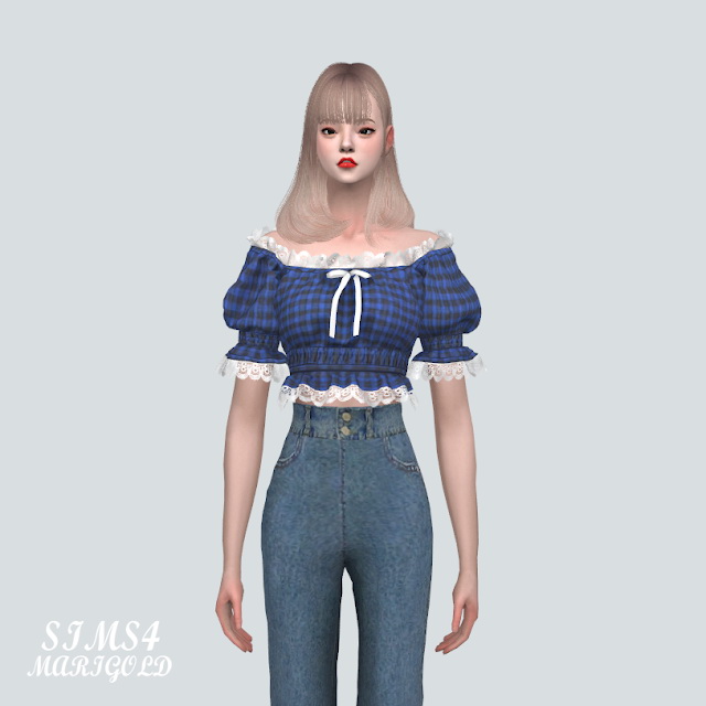 Sims 4 Lace Ribbon Off Shoulder Blouse V2 at Marigold