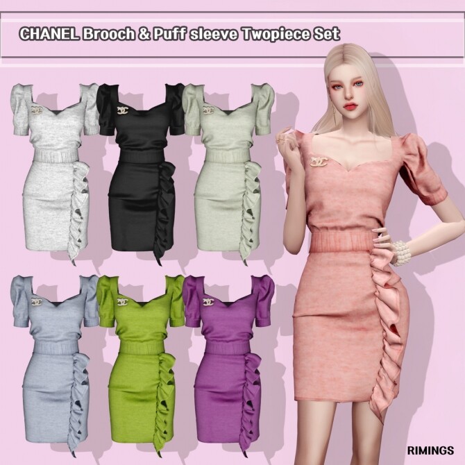Brooch & Puff Sleeve Twopiece Set at RIMINGs » Sims 4 Updates