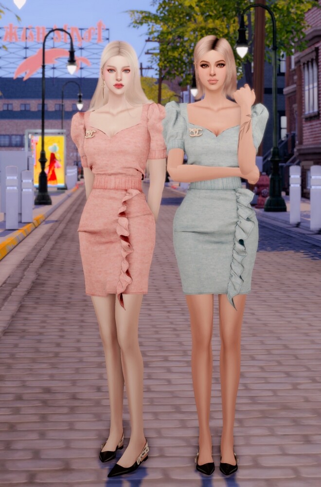 Sims 4 Brooch & Puff Sleeve Twopiece Set at RIMINGs