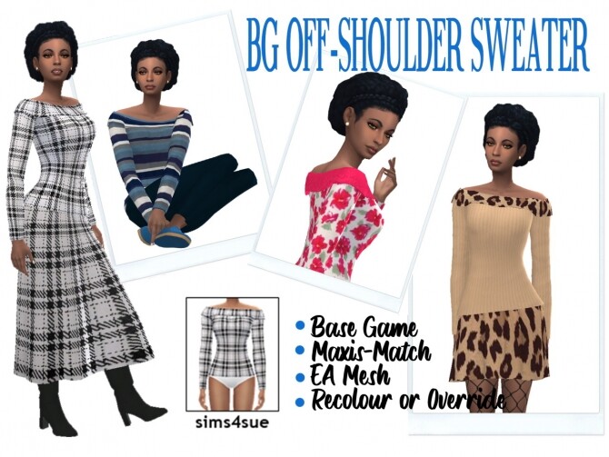 Sims 4 BG OFF SHOULDER SWEATER at Sims4Sue