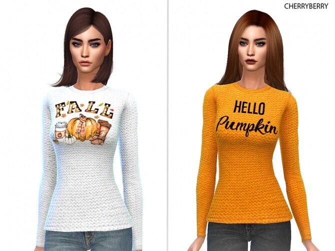 Sims 4 Graphic Fall Sweater by CherryBerrySim at TSR