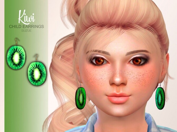 Sims 4 Kiwi Child Earrings by Suzue at TSR