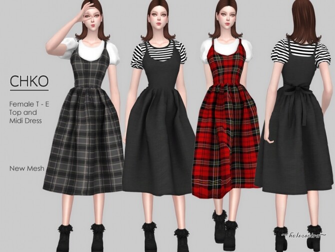 Sims 4 CHKO T shirt Midi Dress by Helsoseira at TSR