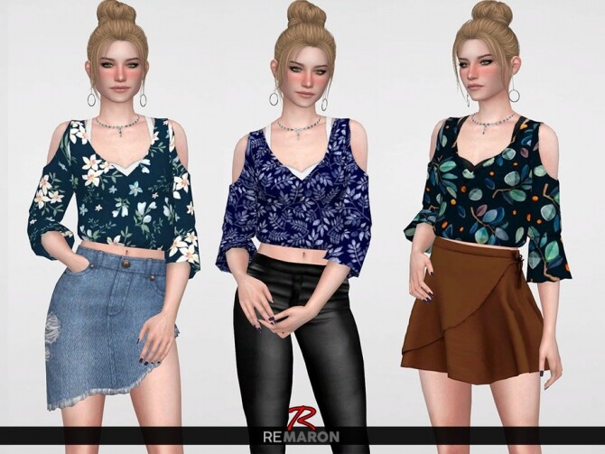 Sims 4 Floral Blouse for Women 02 by remaron at TSR