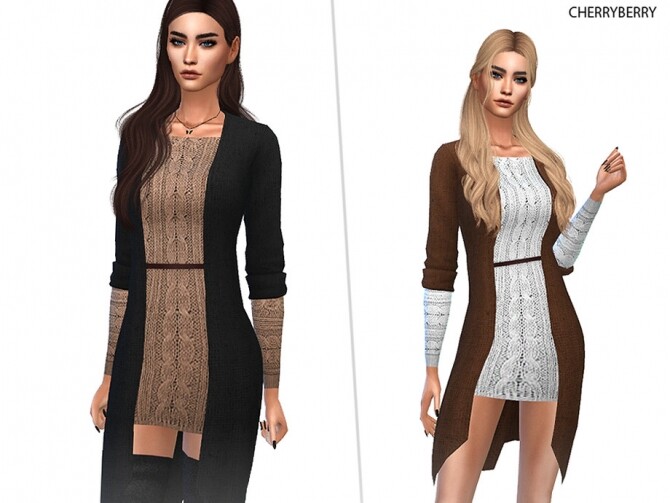 Sims 4 Knitted Dress With Jacket by CherryBerrySim at TSR