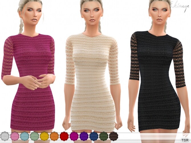 Sims 4 Striped Lace Dress by ekinege at TSR