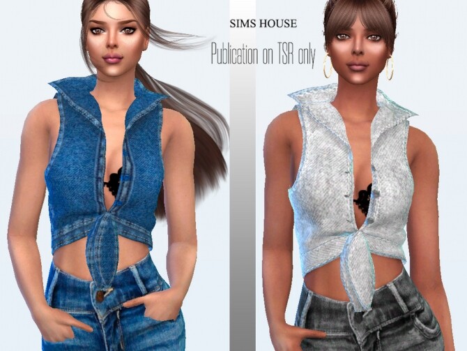 Sims 4 Drawstring Denim Vest by Sims House at TSR