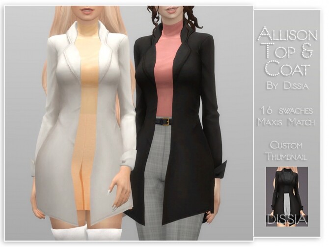 Sims 4 Allison Top with Coat by Dissia at TSR