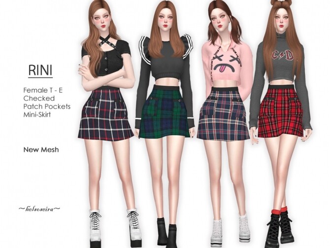 Sims 4 RINI Checked Mini Skirt by Helsoseira at TSR
