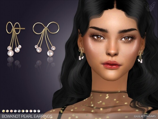 Sims 4 Bowknot Pearl Earrings by feyona at TSR