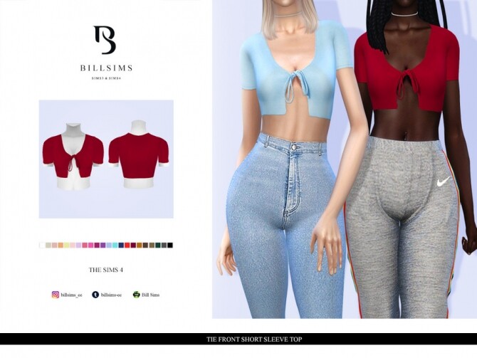 Sims 4 Tie Front Short Sleeve Top by Bill Sims at TSR