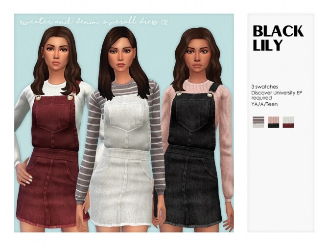 Sims 4 Sweater & Denim Overall Dress 02 by Black Lily at TSR