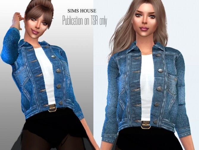 Sims 4 Denim jacket with white t shirt by Sims House at TSR