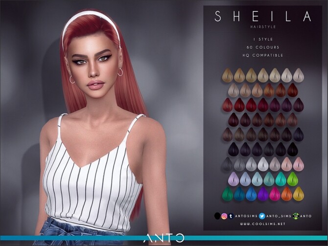 Sims 4 Sheila long hair with headband by Anto at TSR