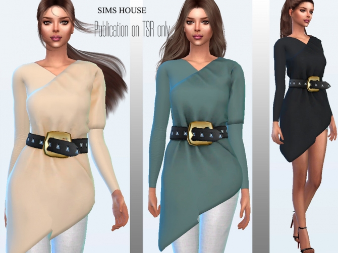 Tunic long sleeve with a wide belt by Sims House at TSR » Sims 4 Updates