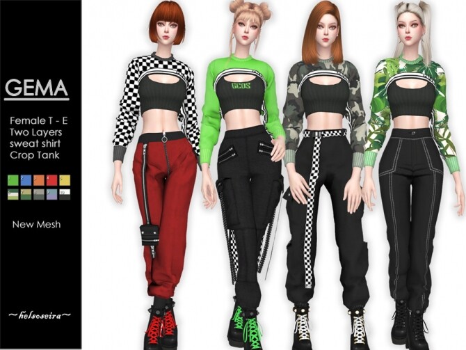 Sims 4 GEMA Two Layers Crop Top by Helsoseira at TSR