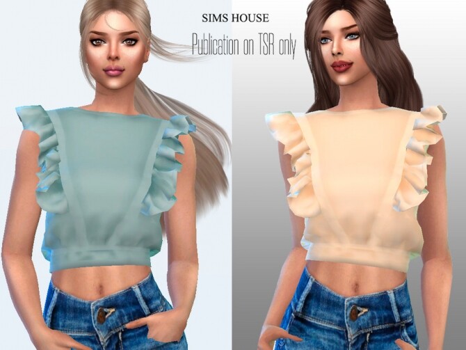 Sims 4 Plain blouse with ruffles by Sims House at TSR