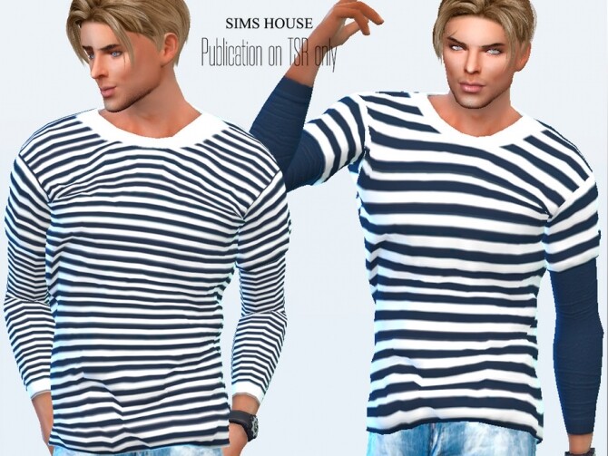 Long Sleeve Breton Striped T-shirt by Sims House at TSR » Sims 4 Updates