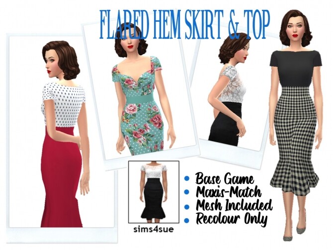 Sims 4 FLARED HEM SKIRT & TOP at Sims4Sue