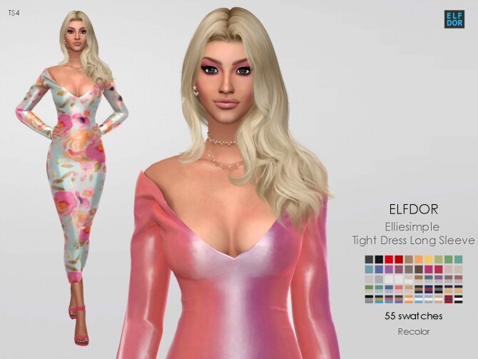 Sims 4 Elliesimple Tight Dress Long Sleeve RC at Elfdor Sims