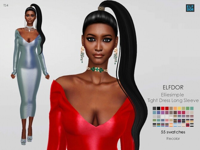 Sims 4 Elliesimple Tight Dress Long Sleeve RC at Elfdor Sims