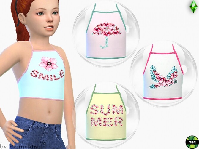 Sims 4 Girls Flower Halter Tank Top by Pelineldis at TSR