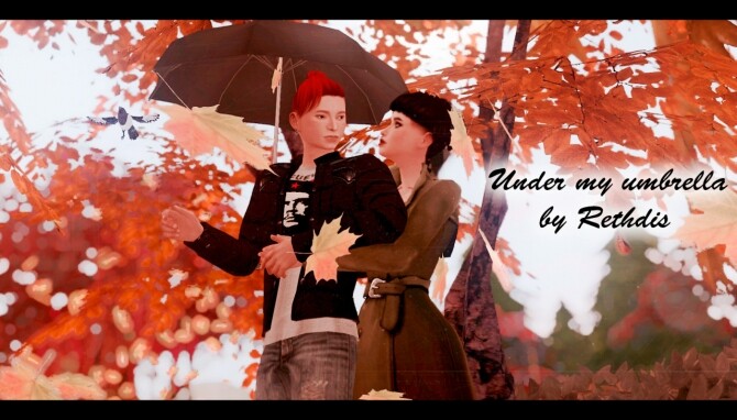 Sims 4 Under my umbrella posepack (remake) at Rethdis love