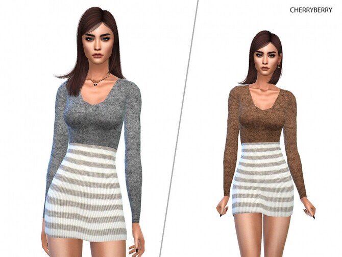 Sims 4 Cozy Mini Dress by CherryBerrySim at TSR