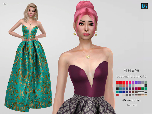Sims 4 Laupipi Escarlata gown RC at Elfdor Sims