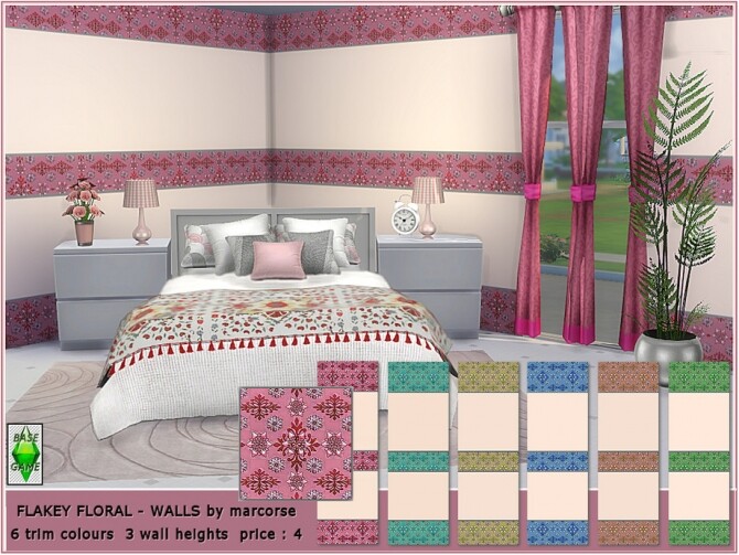 Sims 4 Flakey Floral Walls by marcorse at TSR