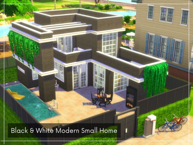 Sims 4 Black & White Modern Small Home by A.lenna at TSR