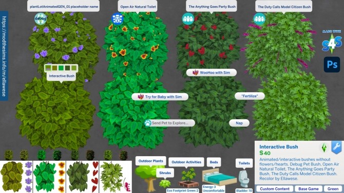 Sims 4 Plain Interactive Bushes by Ellawese at Mod The Sims