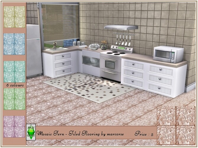 Sims 4 Mosaic Fern Tiled Flooring by marcorse at TSR