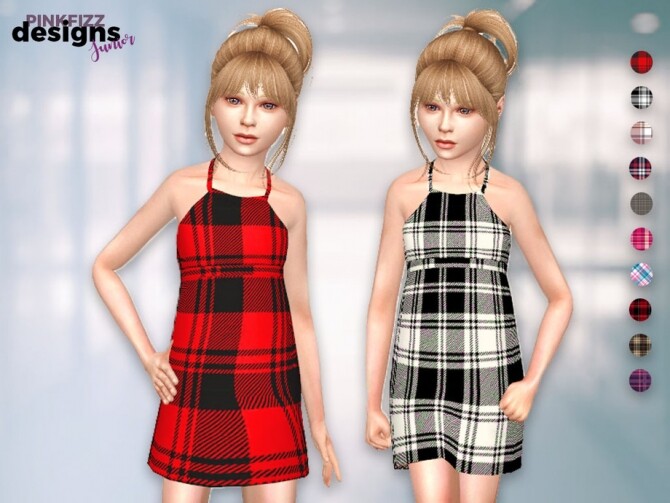Sims 4 Junior Plaid Dress by Pinkfizzzzz at TSR