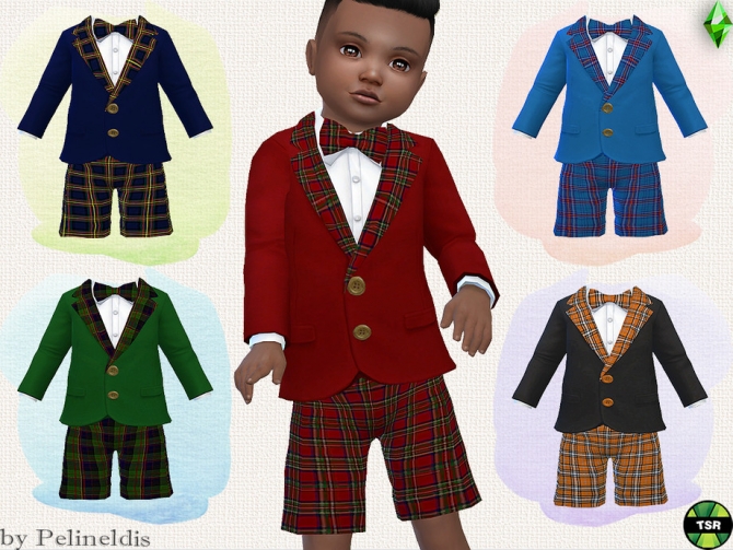 Toddler Tartan Shorts Suit by Pelineldis at TSR » Sims 4 Updates