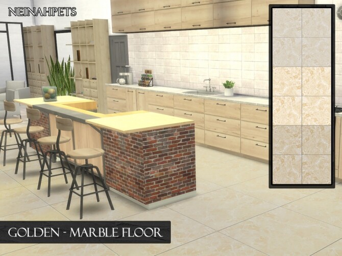 Sims 4 Golden Marble Tile Flooring by neinahpets at TSR
