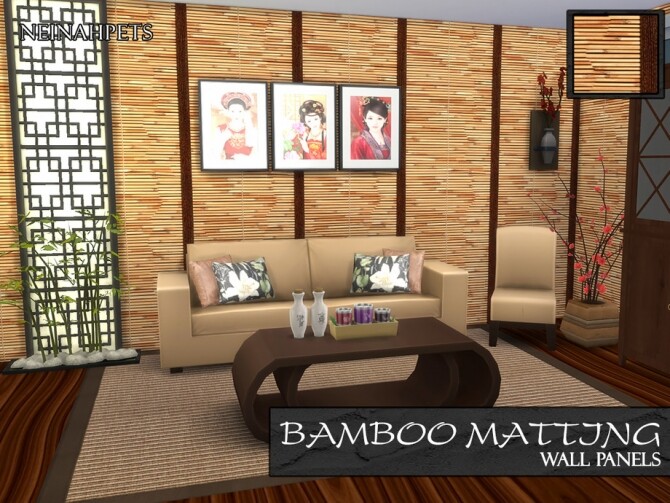 Sims 4 Bamboo Matting Wall by neinahpets at TSR
